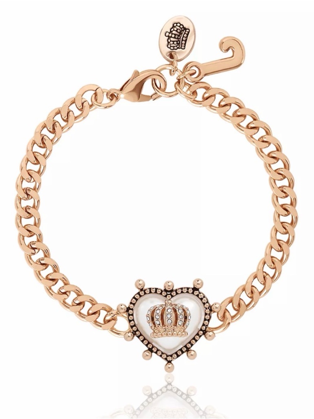 Juicy Couture Y2K Bracelet 7.5", Crown Heart Chain Bracelet